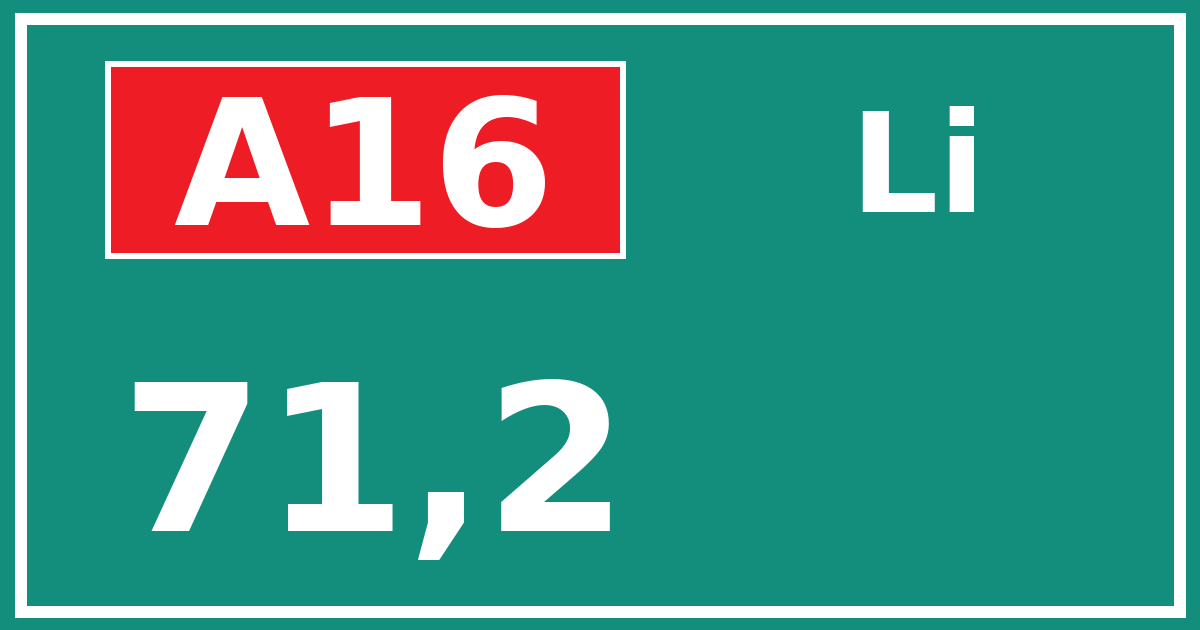 Hectometerbord A16 71,2 zijde Li