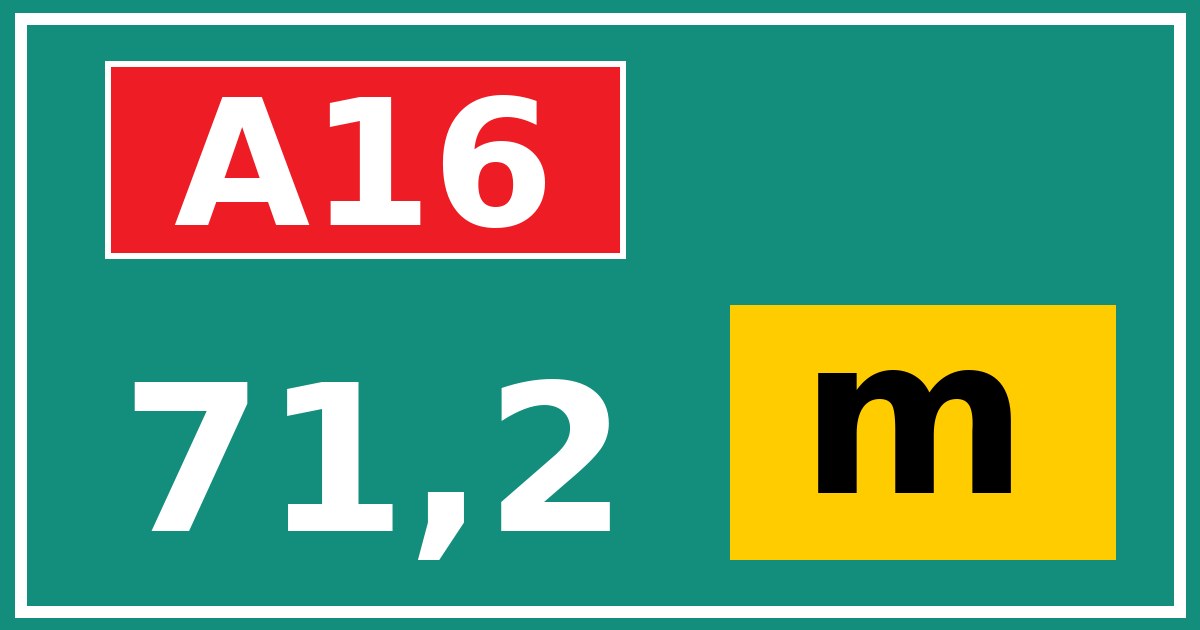Hectometerbord A16 71,2 letter m