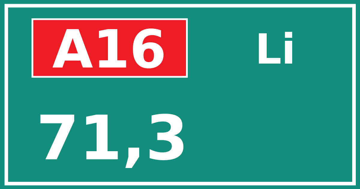 Hectometerbord A16 71,3 zijde Li