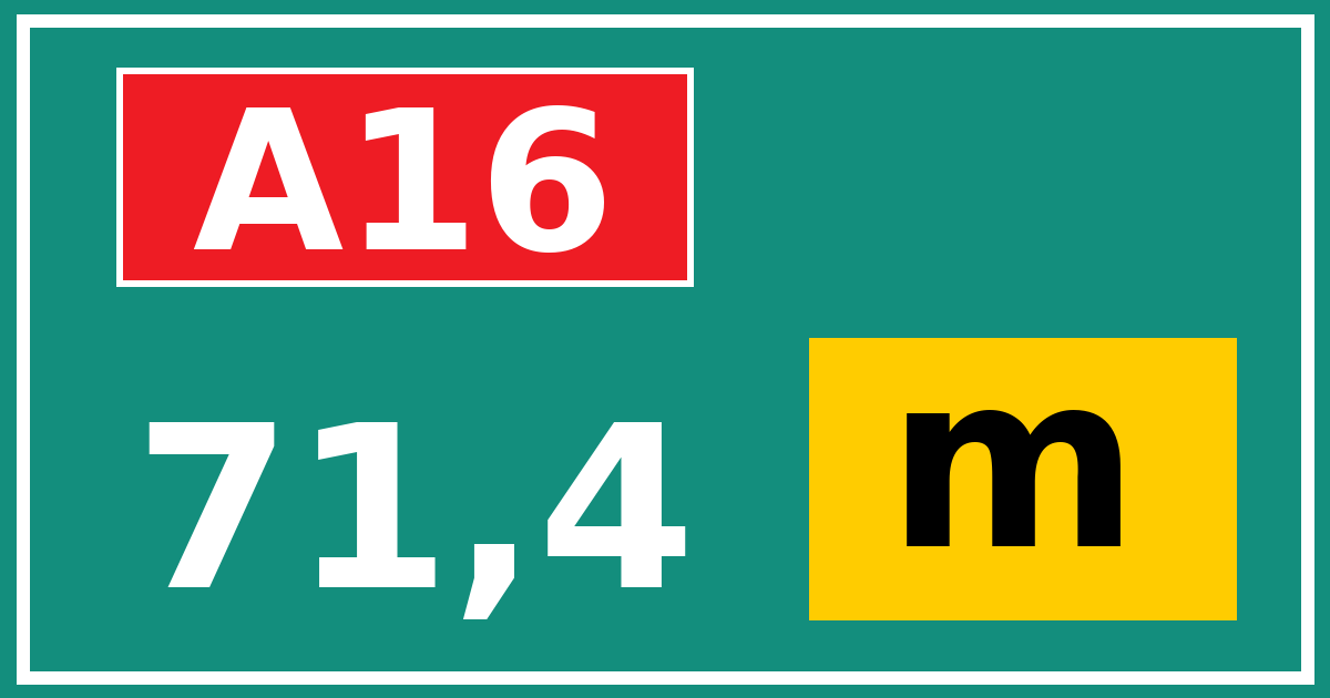 Hectometerbord A16 71,4 letter m