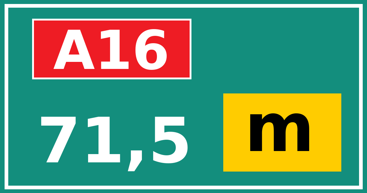 Hectometerbord A16 71,5 letter m
