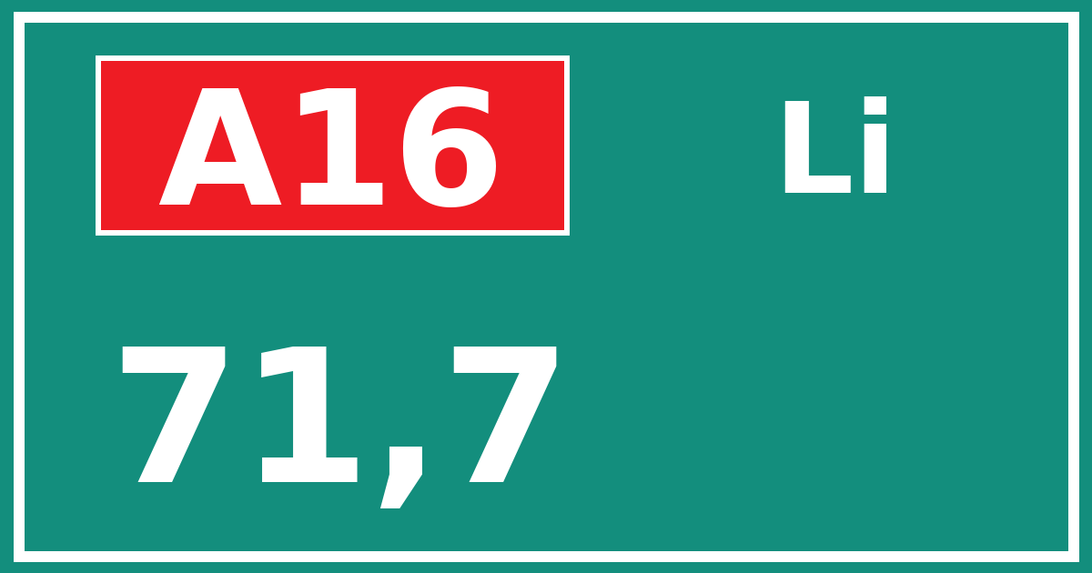 Hectometerbord A16 71,7 zijde Li