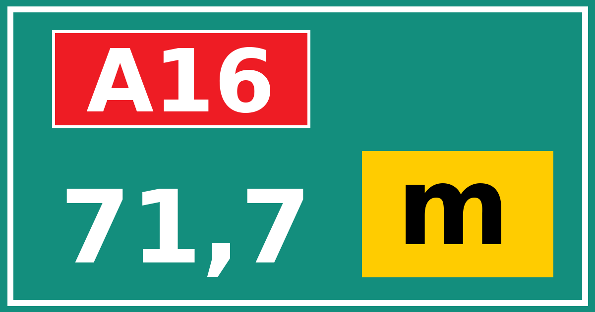 Hectometerbord A16 71,7 letter m