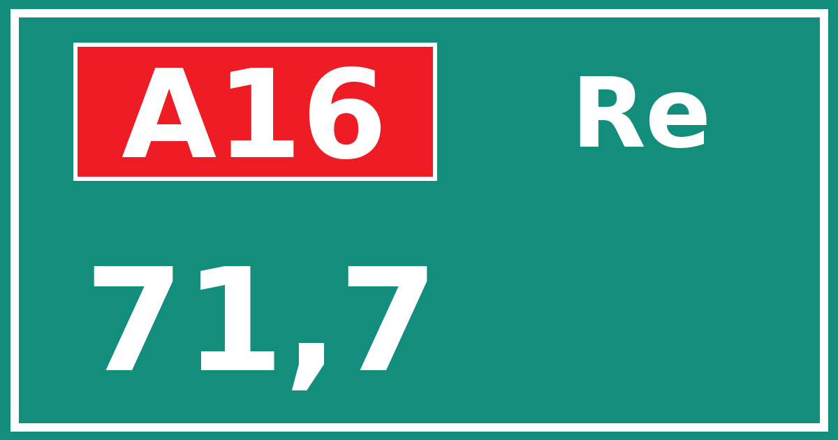 Hectometerbord A16 71,7 zijde Re