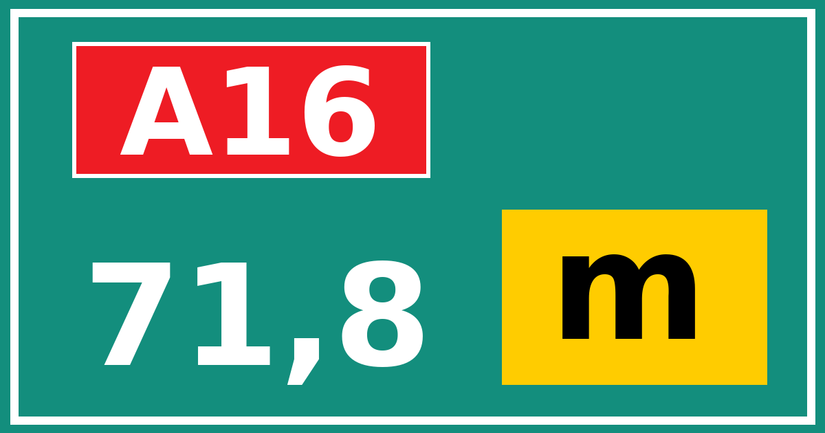 Hectometerbord A16 71,8 letter m