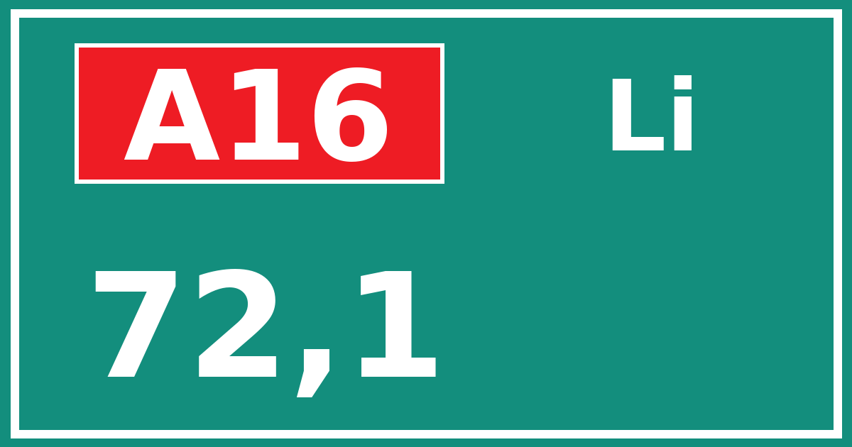 Hectometerbord A16 72,1 zijde Li