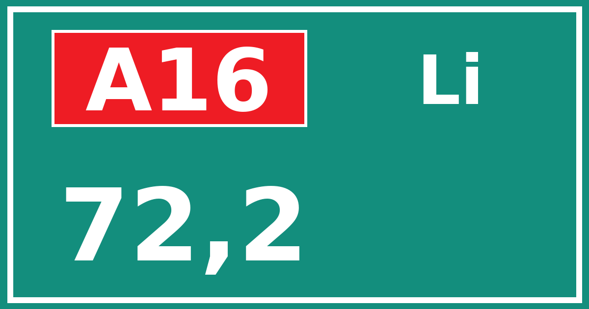 Hectometerbord A16 72,2 zijde Li
