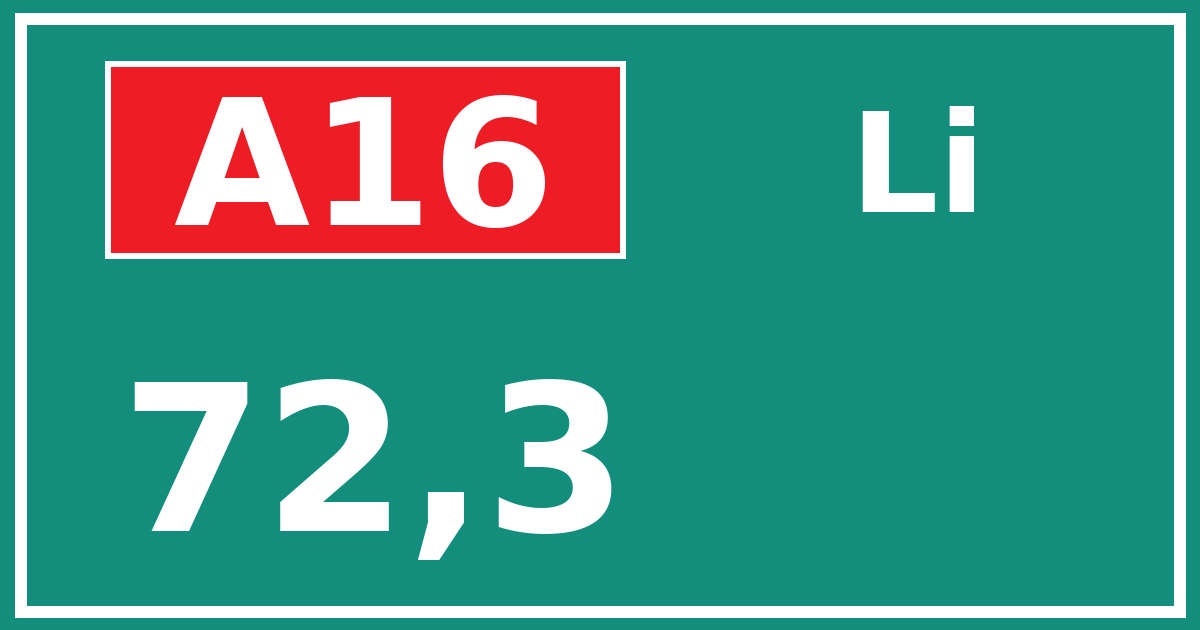 Hectometerbord A16 72,3 zijde Li