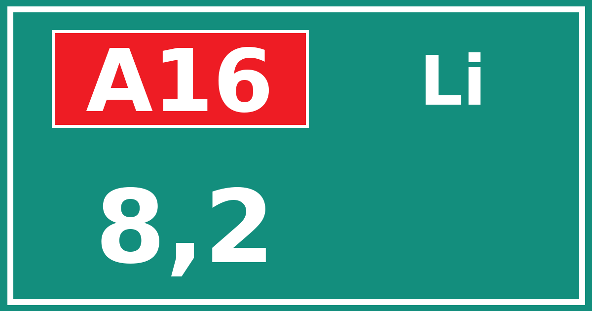 Hectometerbord A16 8,2 zijde Li