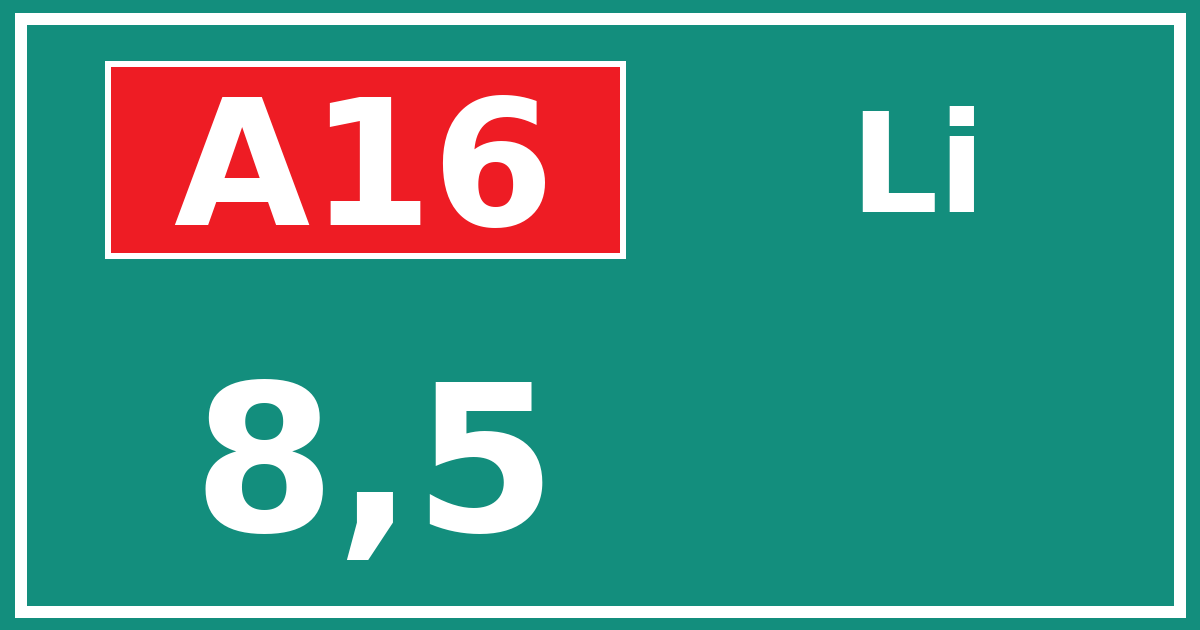 Hectometerbord A16 8,5 zijde Li