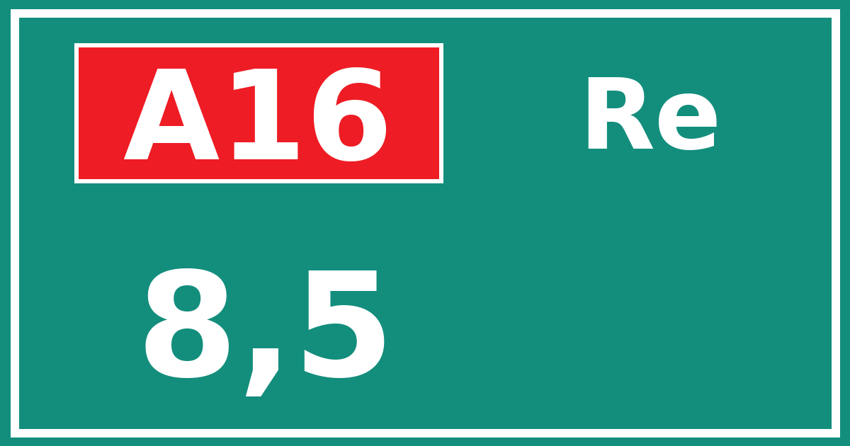 Hectometerbord A16 8,5 zijde Re