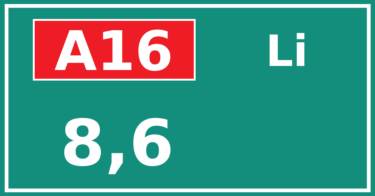Hectometerbord A16 8,6 zijde Li