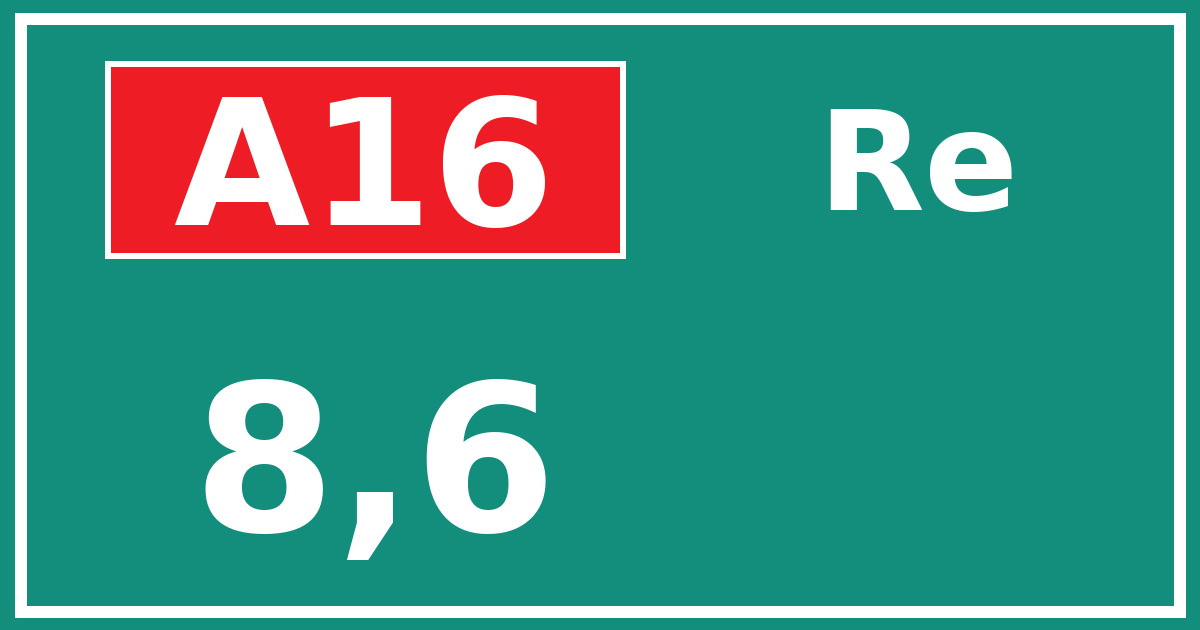 Hectometerbord A16 8,6 zijde Re