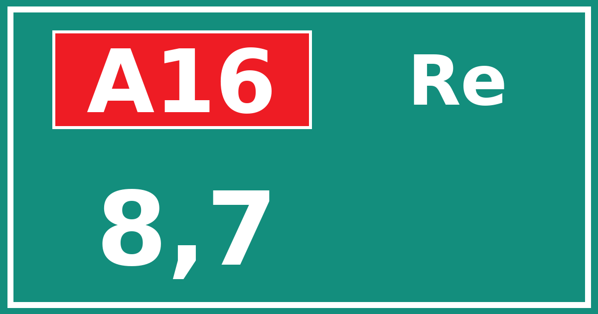 Hectometerbord A16 8,7 zijde Re