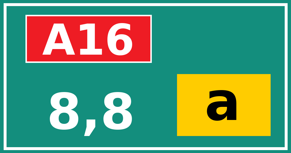 Hectometerbord A16 8,8 letter a