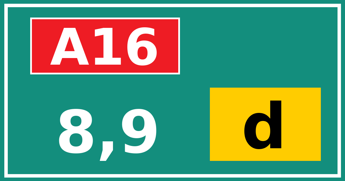 Hectometerbord A16 8,9 letter d