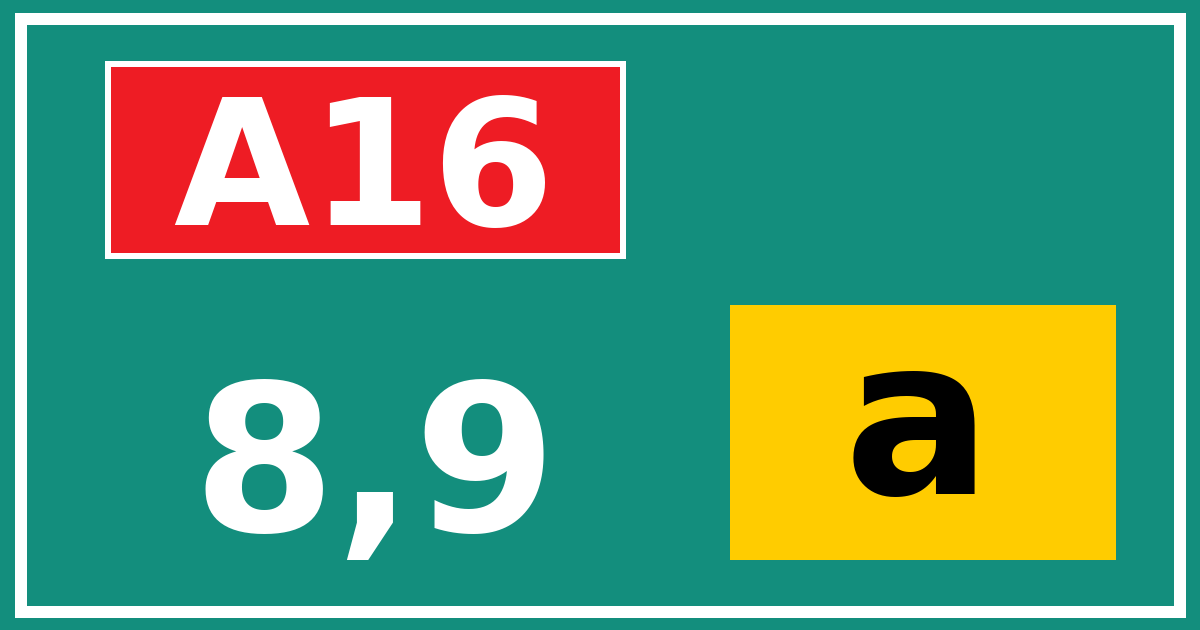 Hectometerbord A16 8,9 letter a