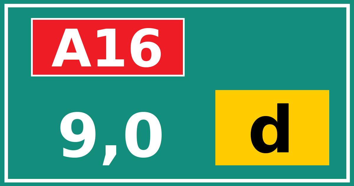 Hectometerbord A16 9,0 letter d