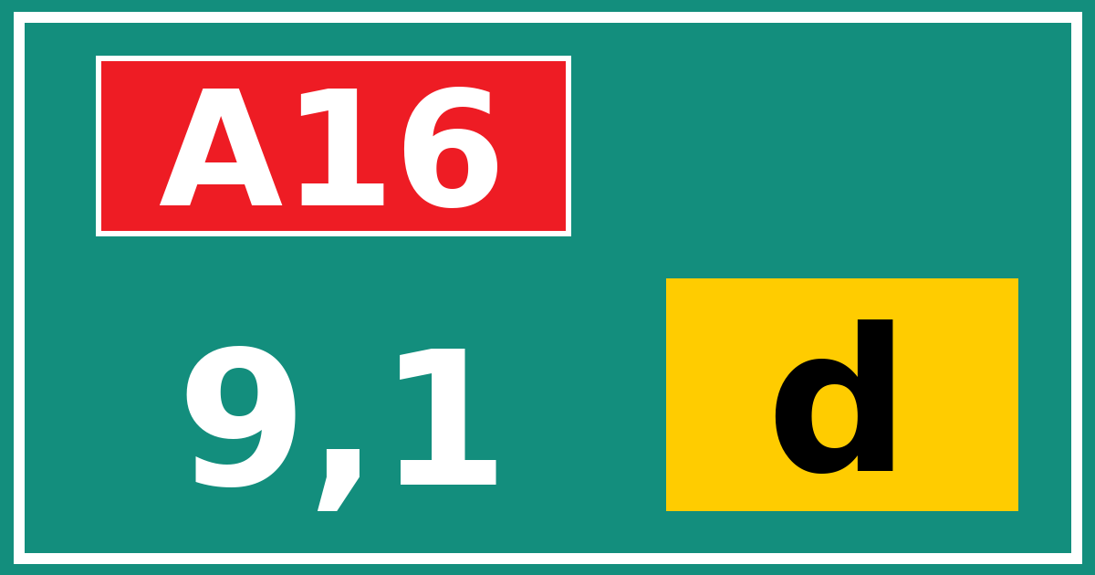 Hectometerbord A16 9,1 letter d