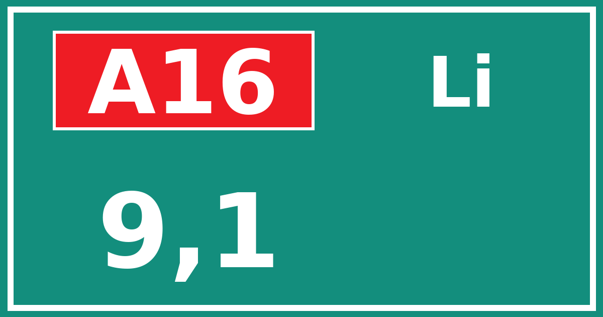 Hectometerbord A16 9,1 zijde Li