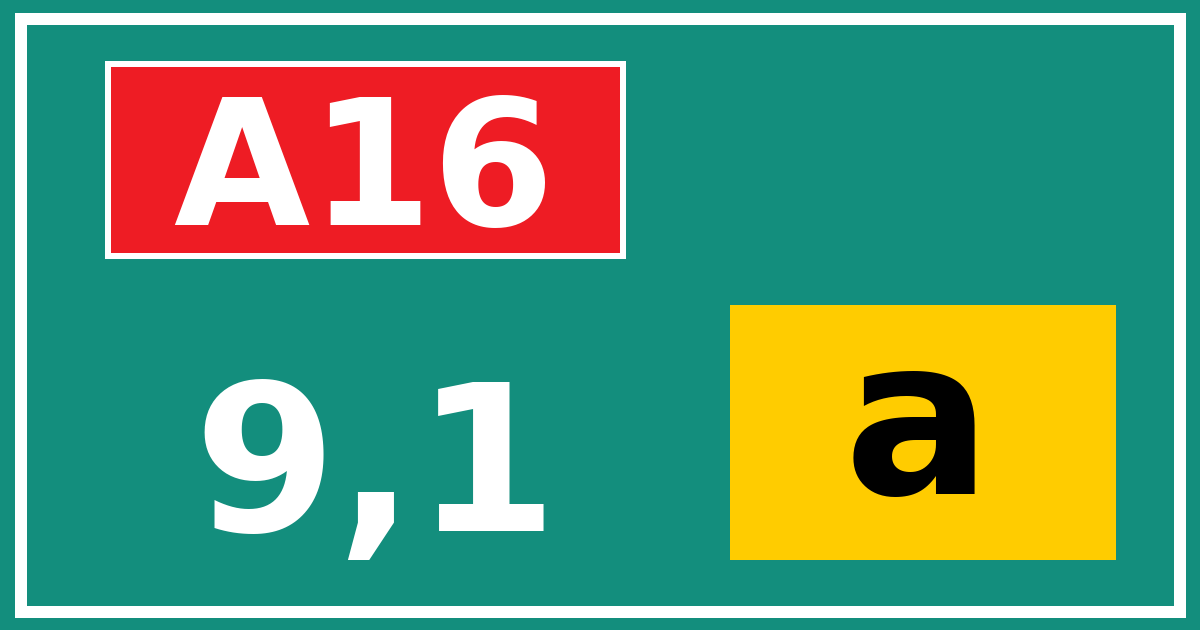 Hectometerbord A16 9,1 letter a