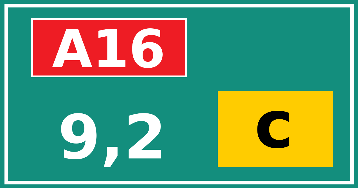 Hectometerbord A16 9,2 letter c