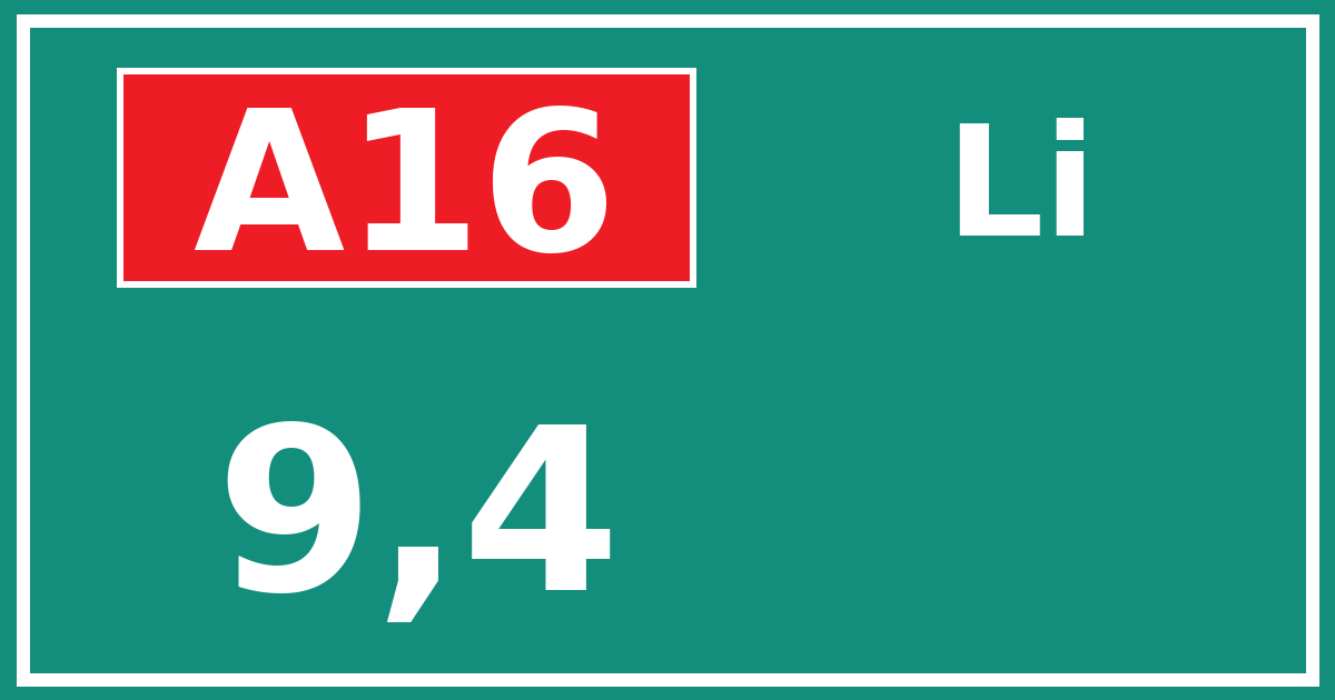 Hectometerbord A16 9,4 zijde Li