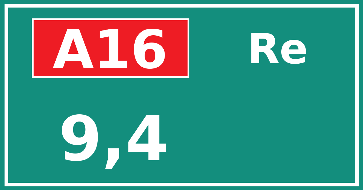 Hectometerbord A16 9,4 zijde Re