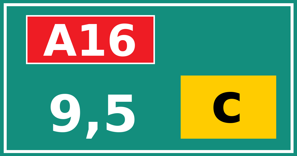 Hectometerbord A16 9,5 letter c