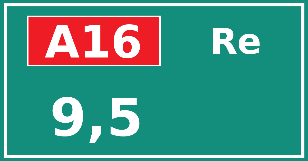 Hectometerbord A16 9,5 zijde Re