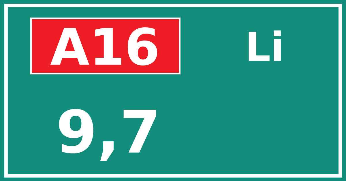 Hectometerbord A16 9,7 zijde Li