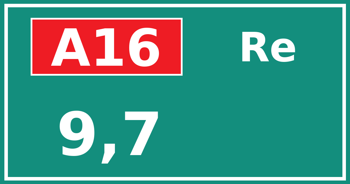 Hectometerbord A16 9,7 zijde Re