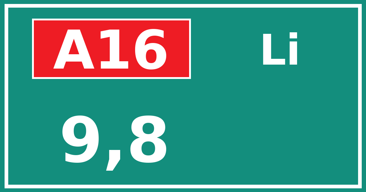 Hectometerbord A16 9,8 zijde Li