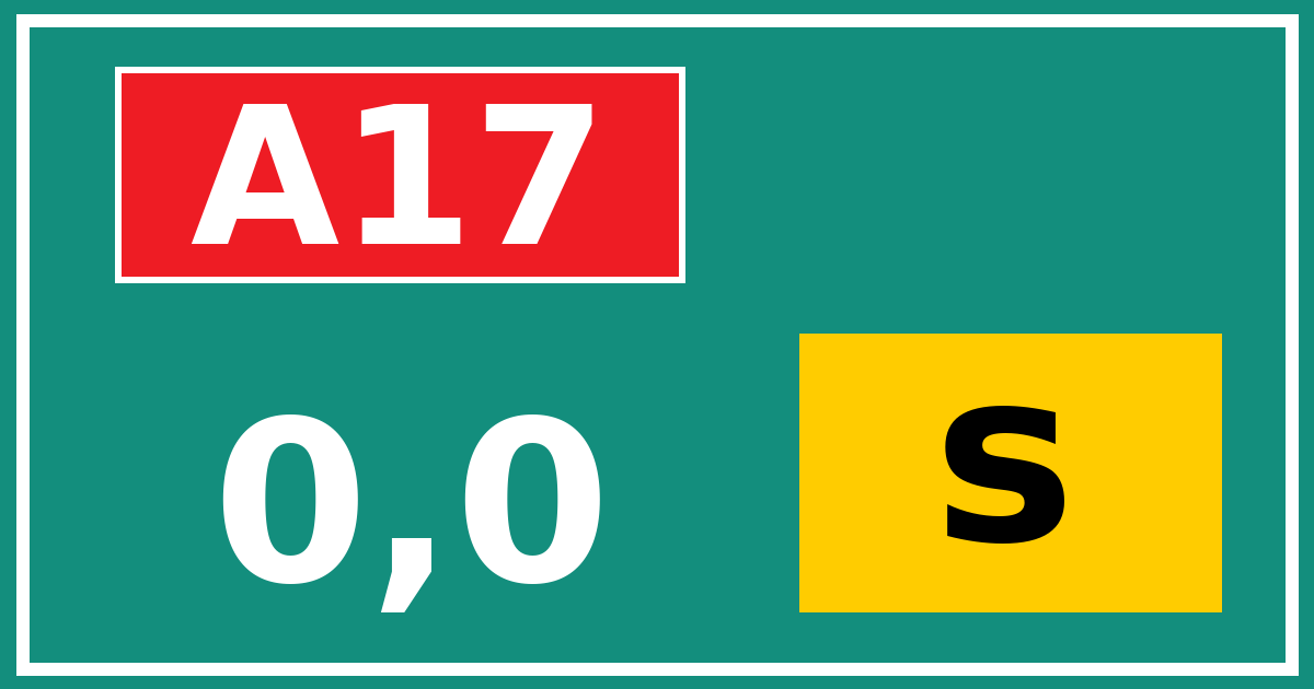 Hectometerbord A17 0,0 letter s