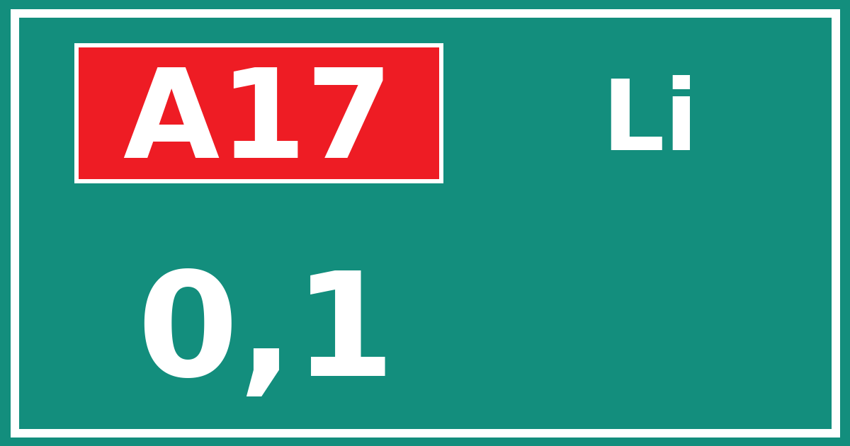 Hectometerbord A17 0,1 zijde Li
