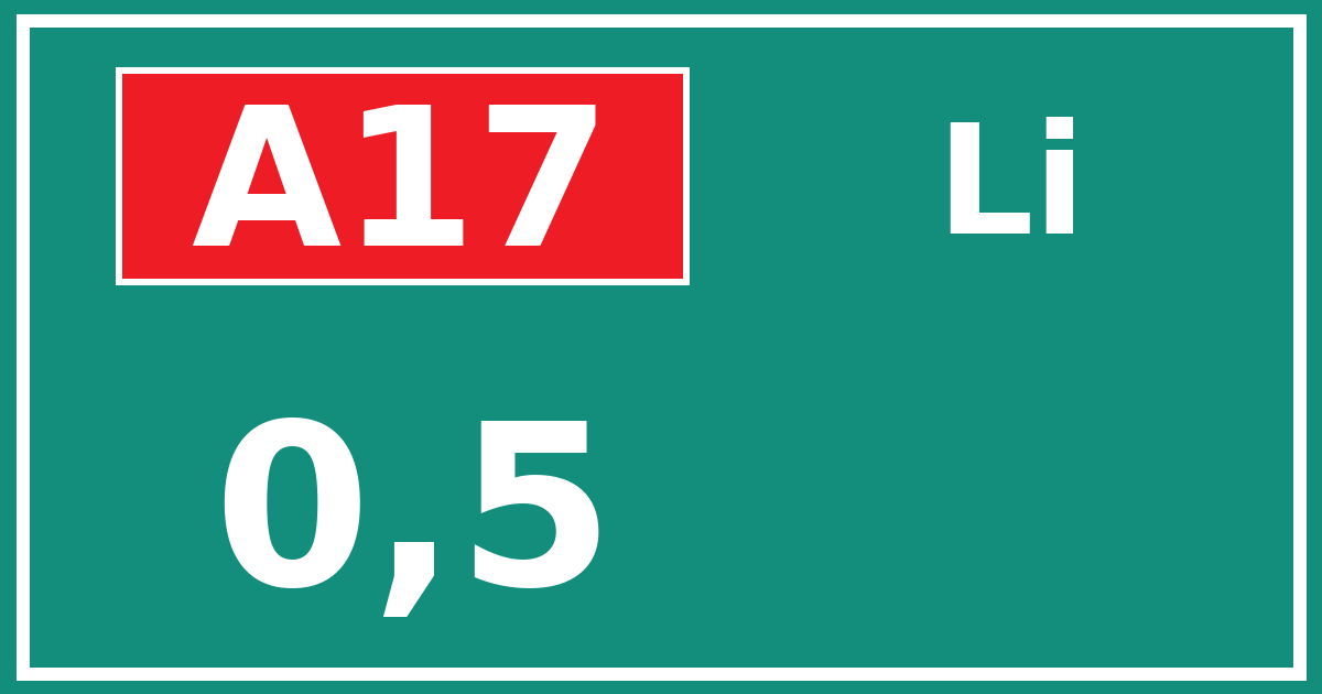 Hectometerbord A17 0,5 zijde Li