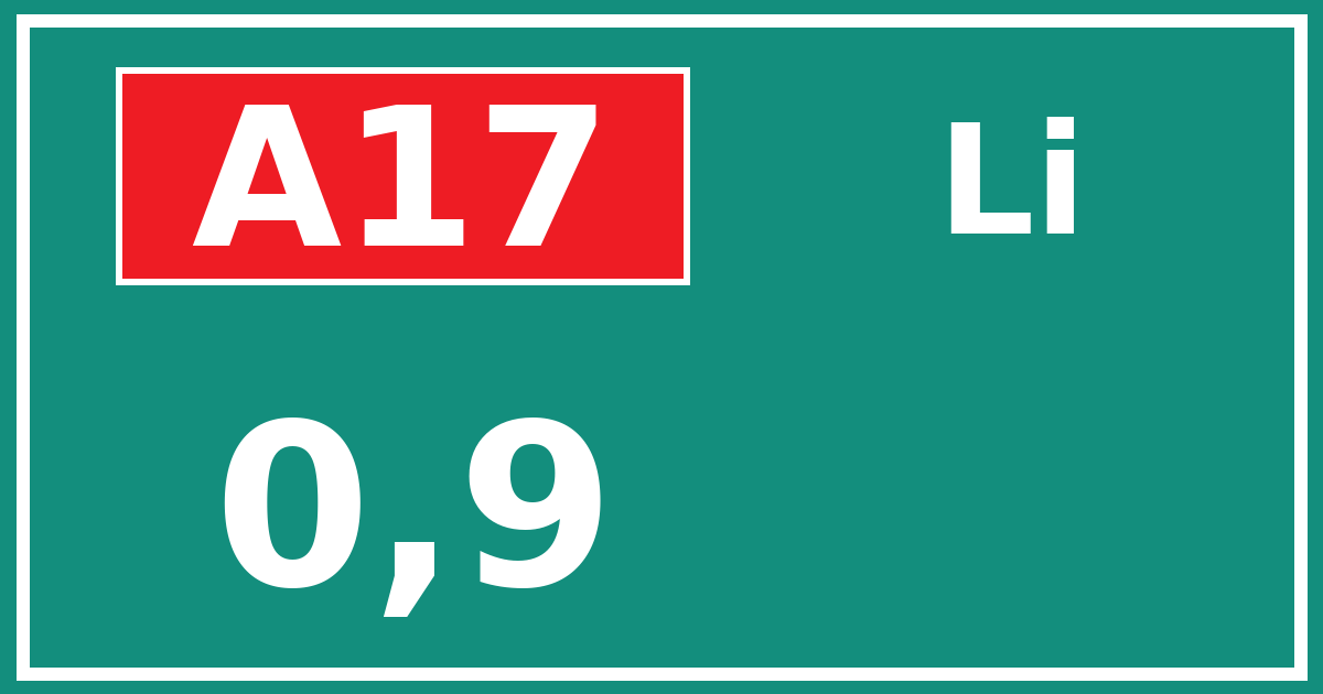 Hectometerbord A17 0,9 zijde Li