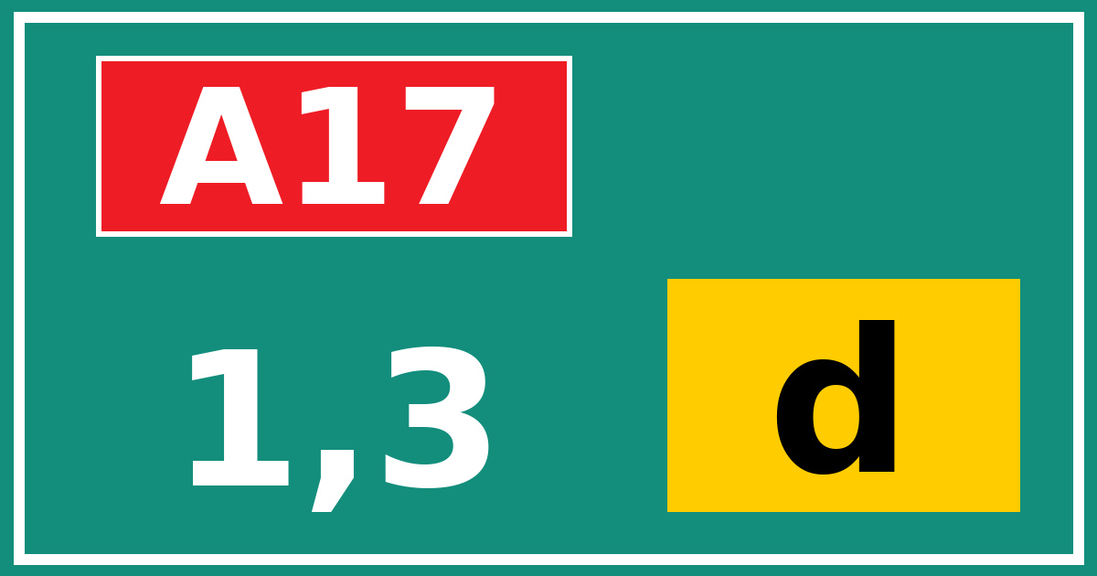 Hectometerbord A17 1,3 letter d