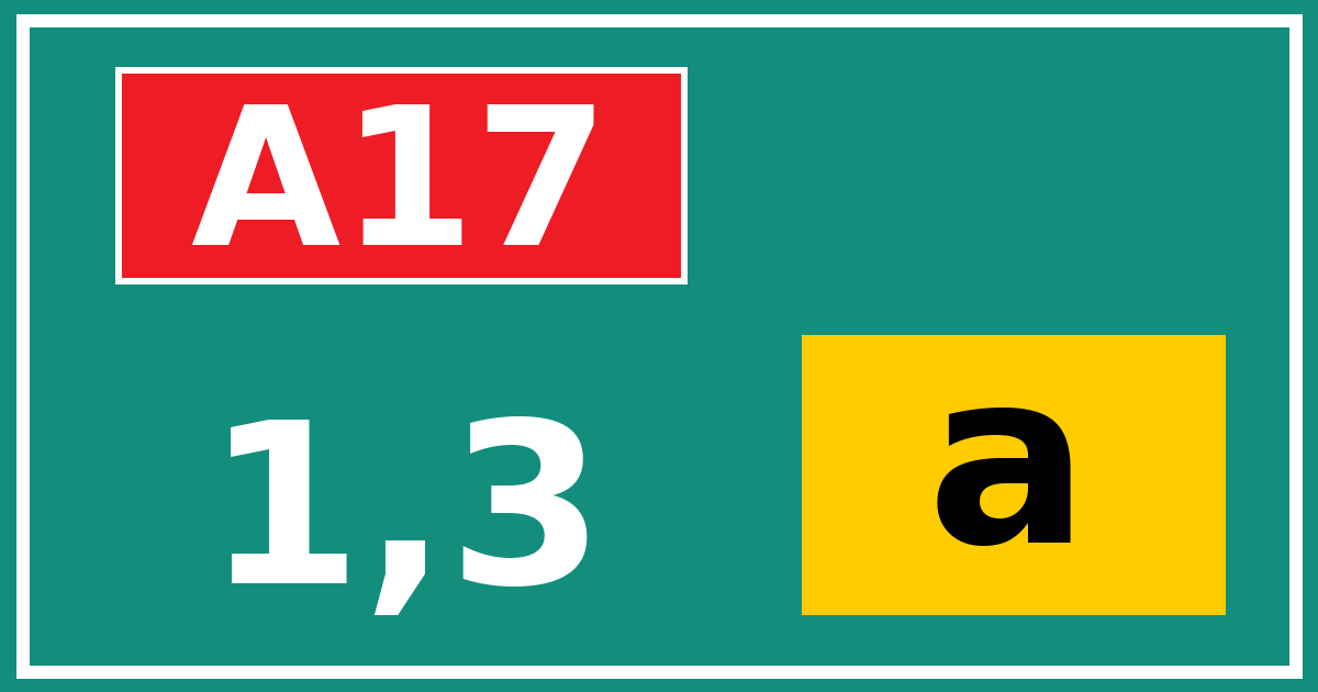 Hectometerbord A17 1,3 letter a