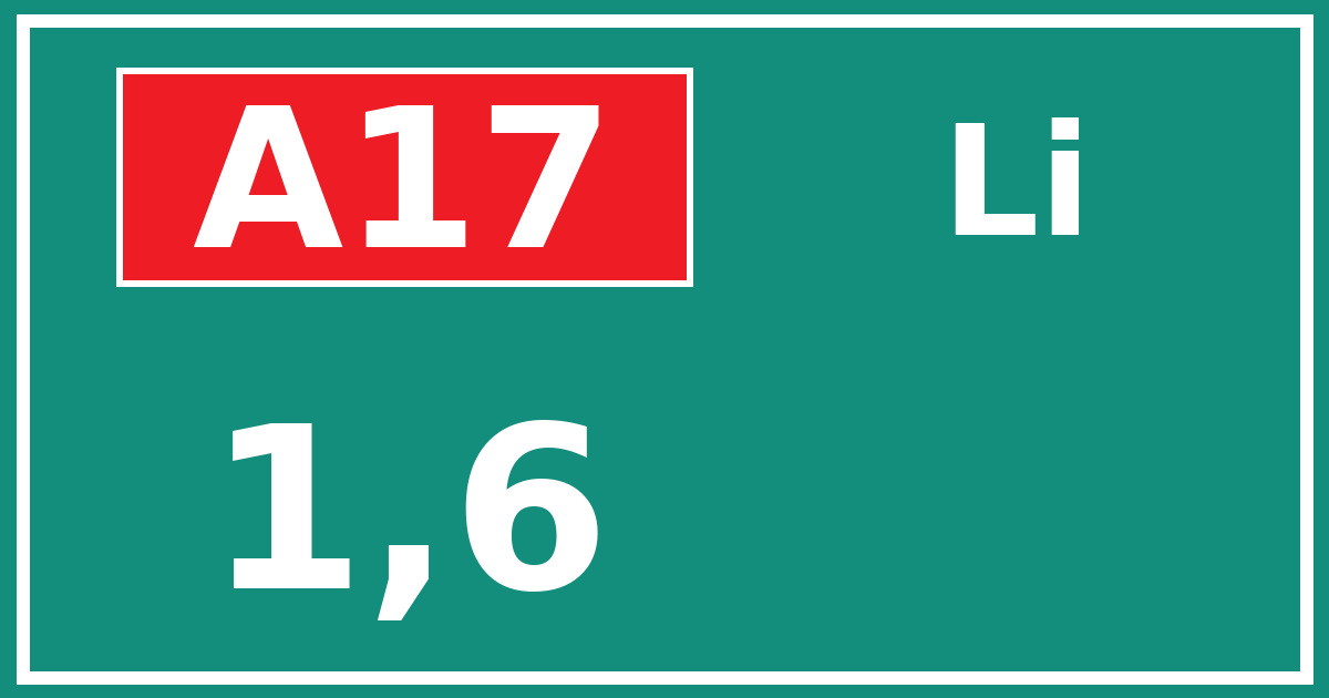 Hectometerbord A17 1,6 zijde Li