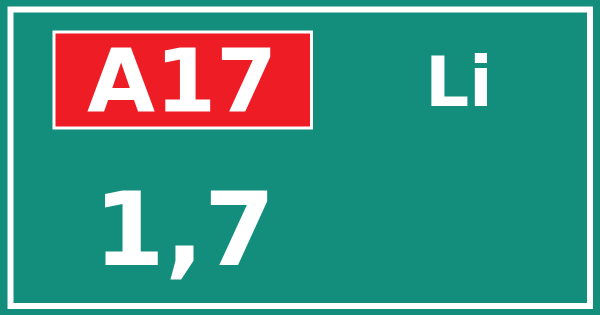 Hectometerbord A17 1,7 zijde Li