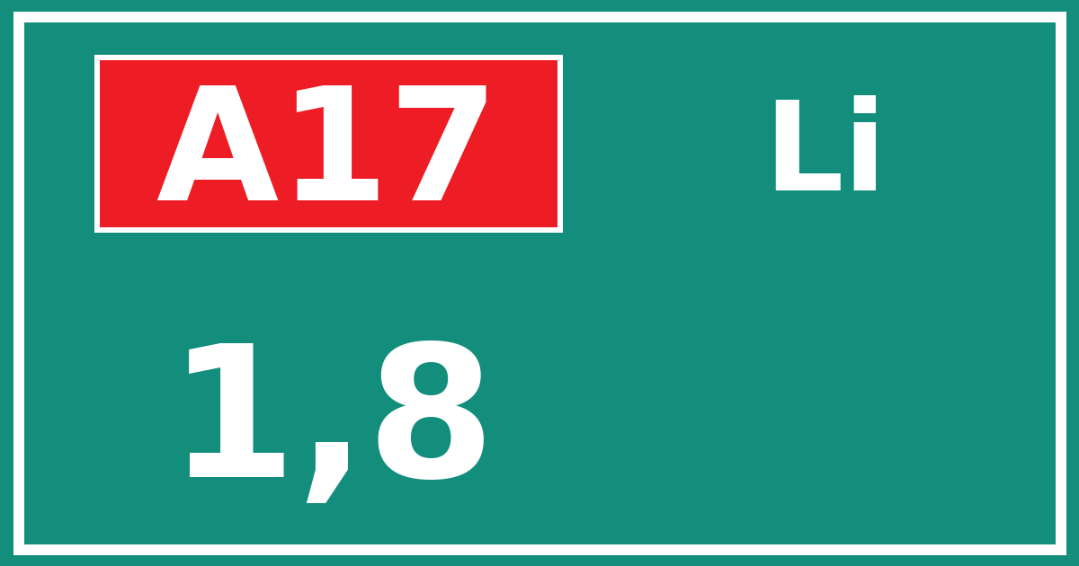 Hectometerbord A17 1,8 zijde Li