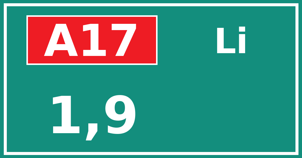 Hectometerbord A17 1,9 zijde Li