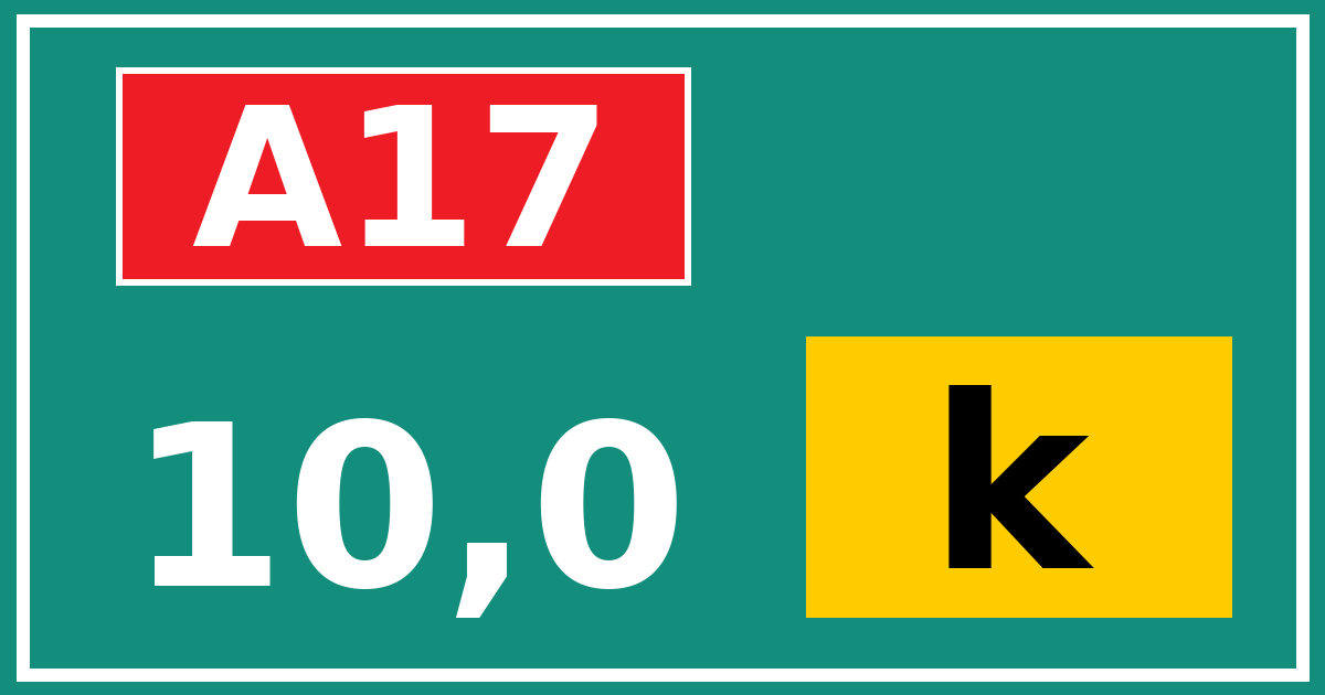 Hectometerbord A17 10,0 letter k