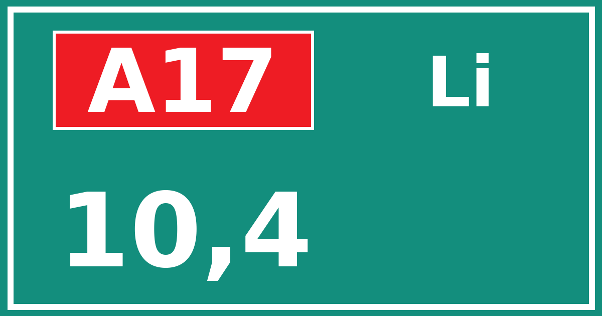 Hectometerbord A17 10,4 zijde Li
