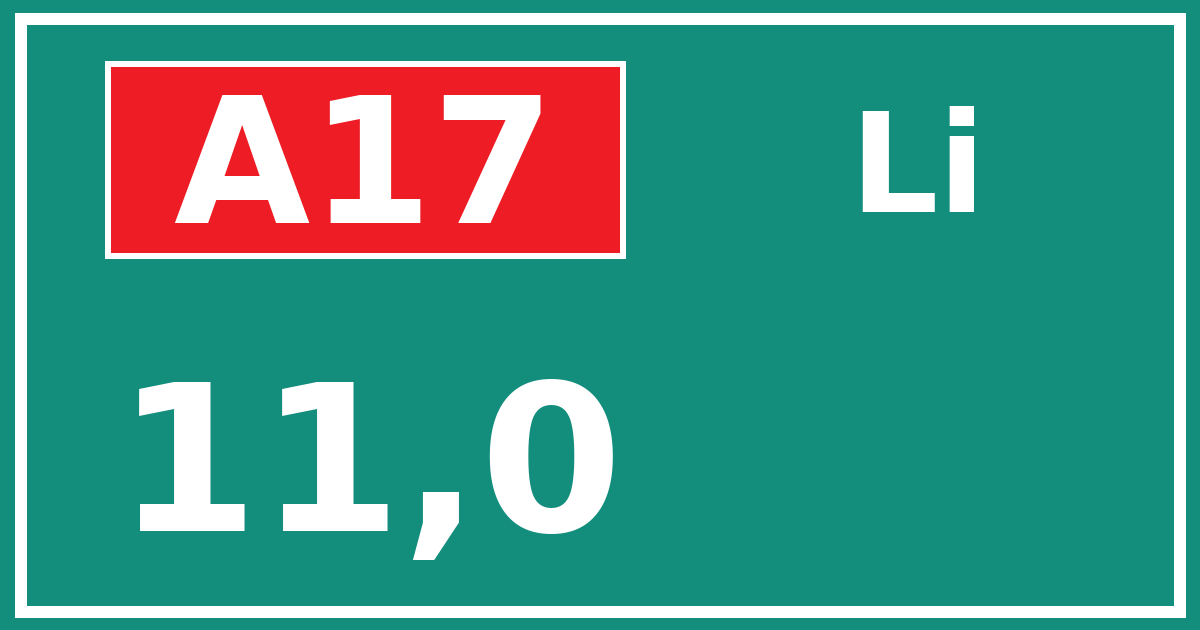 Hectometerbord A17 11,0 zijde Li