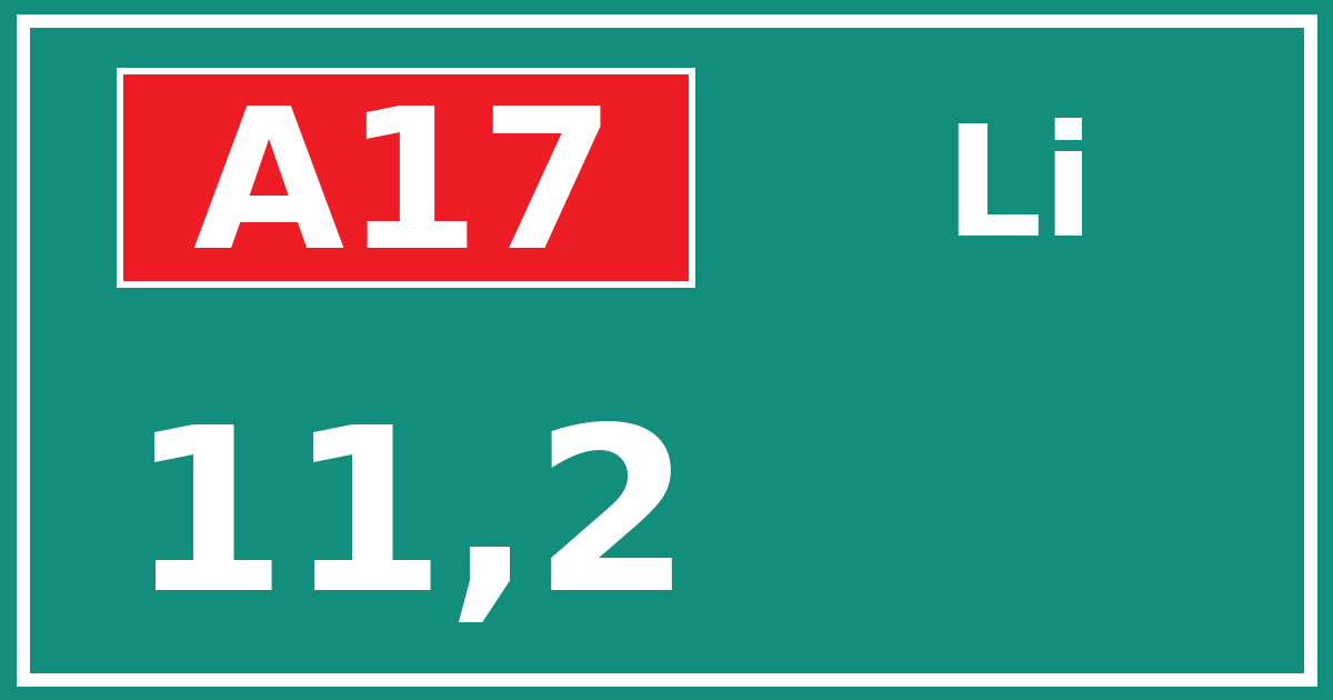 Hectometerbord A17 11,2 zijde Li