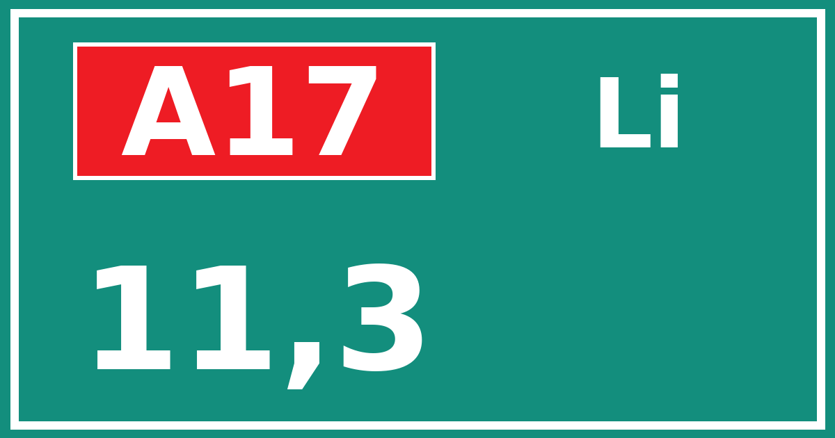 Hectometerbord A17 11,3 zijde Li