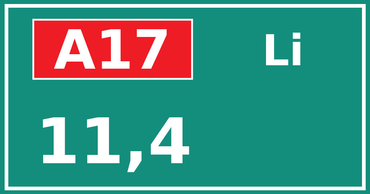 Hectometerbord A17 11,4 zijde Li