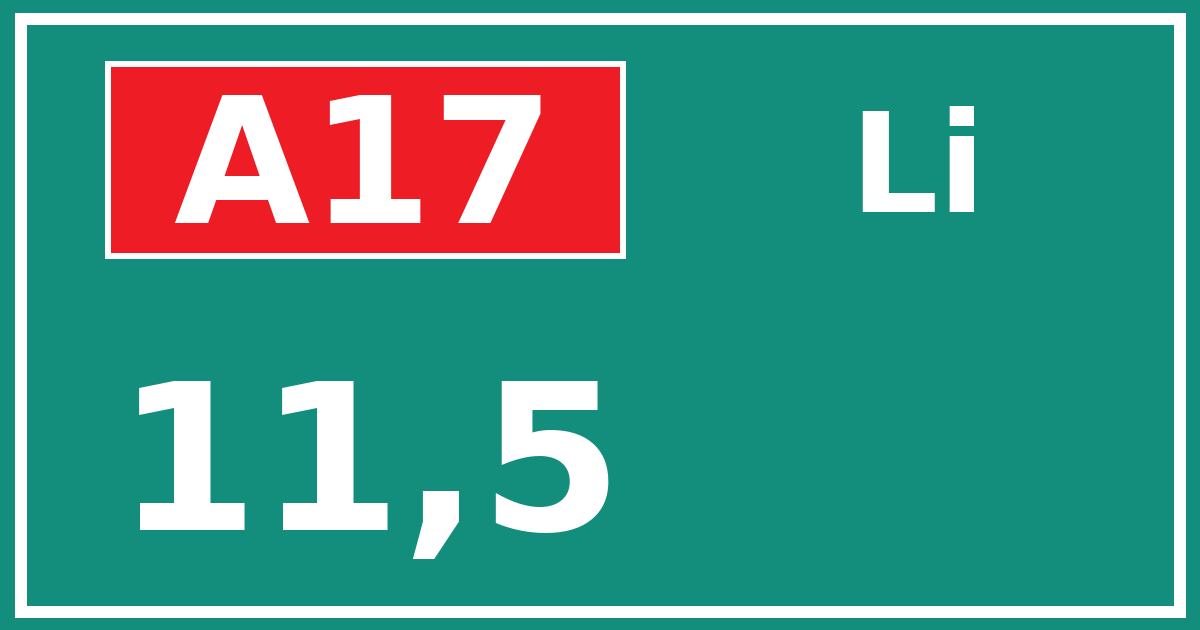 Hectometerbord A17 11,5 zijde Li